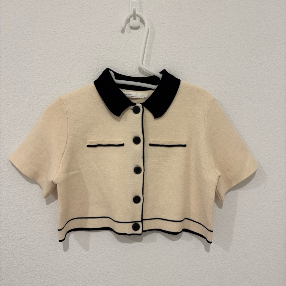 OAK + FORT Kids Cream and Black Button Down Shirt
